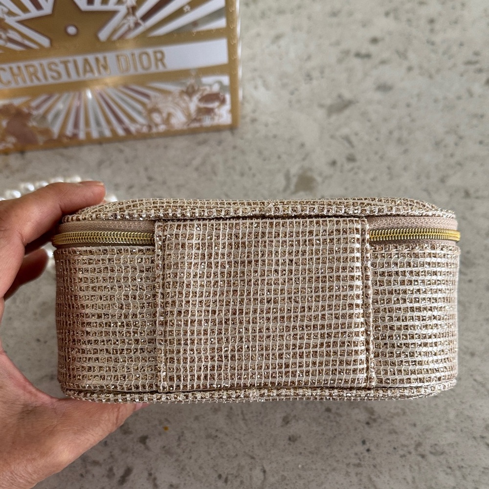 Custom Dior Gold Glitter Pouch Shoulder Bag with Pearl Strap + Dior Lip Set - Picture 5 of 10